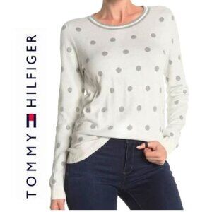 Tommy Hilfiger, 100% cotton long sleeve pullover polka dot ivory sweater